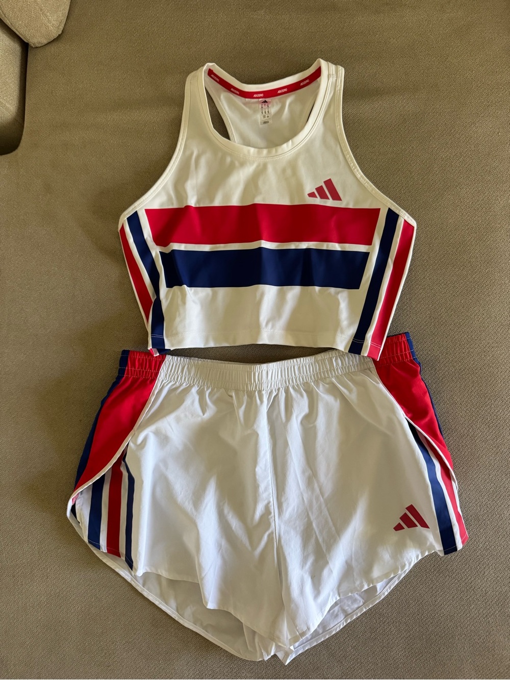 adidas White Red Trim Athletic Crop Tank Top